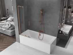 Mexen Velar L paroi de baignoire à 2 volets coulissante 75 x 150 cm, transparent, cuivre brossé - 896-075-003-01-65