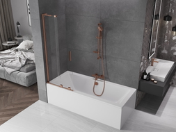 Mexen Velar L paroi de baignoire coulissante à 2 vantaux 75 x 150 cm, transparent, or rose - 896-075-003-01-60