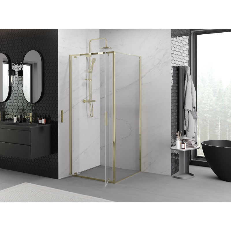 Mexen Exo cabine de douche pivotante 120 x 120 cm, transparent, dorée - 8182-120-120-50-00