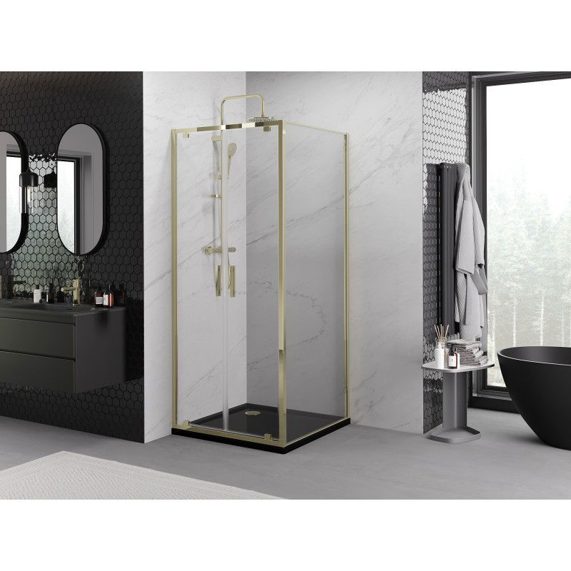 Mexen Exo cabine de douche pivotante 110 x 110 cm, transparent, or - 8182-110-110-50-00