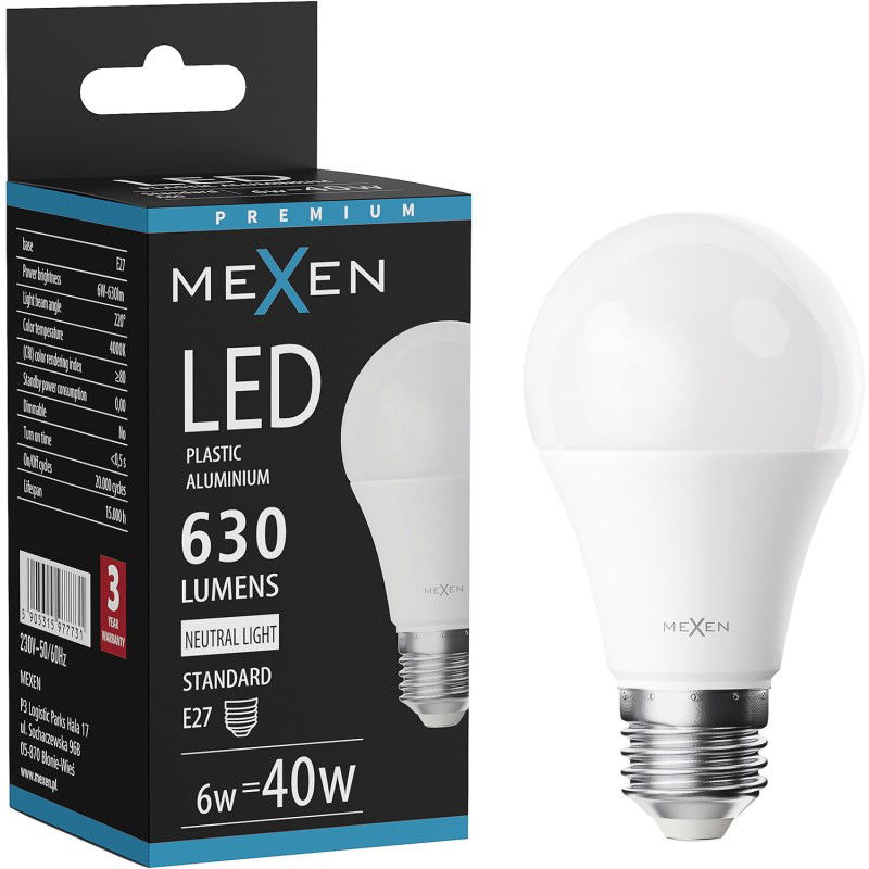 Mexen Nova Ampoule LED E27, A60, 6W, Neutre - 4000K, 630 lm - L100-E27-0640-01