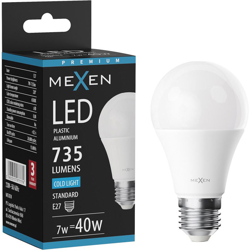 Mexen Nova Ampoule LED E27, A60, 7W, Froid - 6500K, 735 lm - L100-E27-0765-01