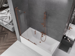Mexen Velar L paroi de baignoire 2 panneaux coulissants 100 x 150 cm, transparent, cuivre brossé - 896-100-003-01-65