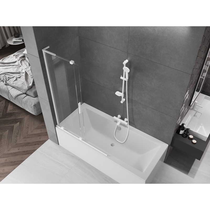 Mexen Velar L paroi de baignoire 2 panneaux coulissants 110 x 150 cm, transparent, blanc - 896-110-003-01-20