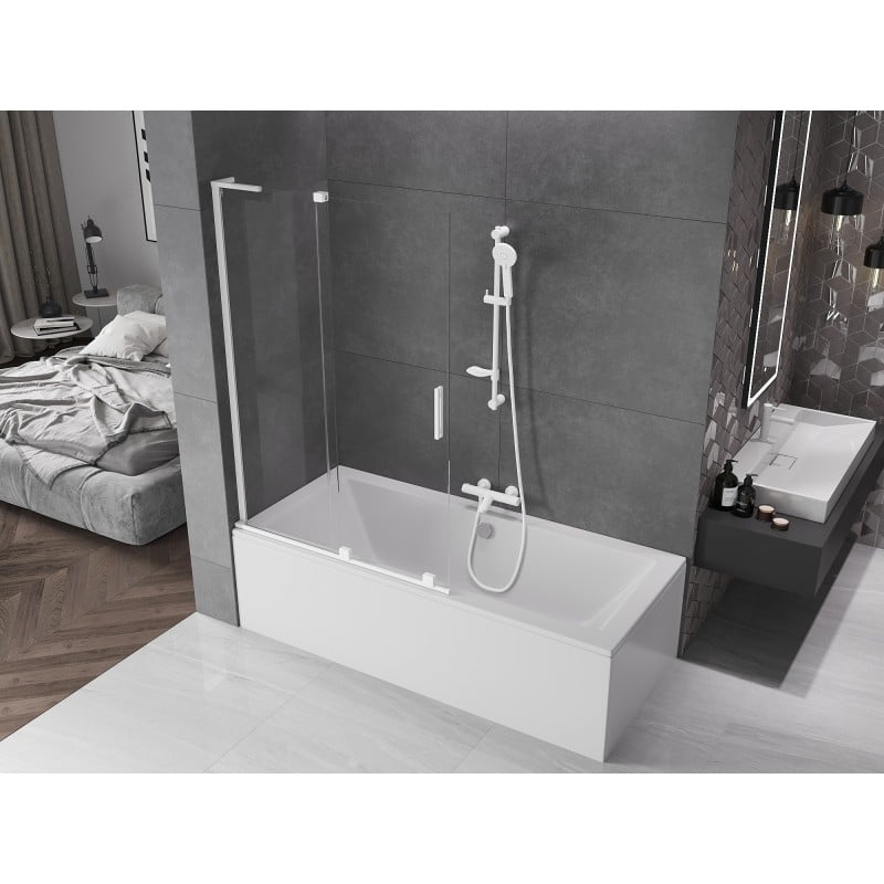 Mexen Velar L paroi de baignoire 2 panneaux coulissants 110 x 150 cm, transparent, blanc - 896-110-003-01-20