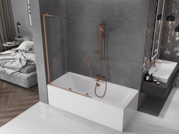Mexen Velar L pare-douche de baignoire coulissant à 2 panneaux 110 x 150 cm, transparent, cuivre brossé - 896-110-003-01-65