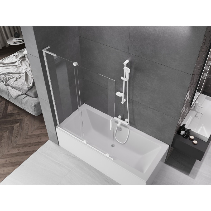 Mexen Velar L paroi de baignoire à 2 volets coulissants 120 x 150 cm, transparent, blanc - 896-120-003-01-20
