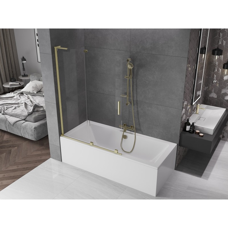 Mexen Velar L paroi de baignoire 2 volets coulissants 120 x 150 cm, transparent, or brossé - 896-120-003-01-55