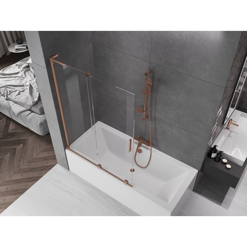 Mexen Velar L paroi de baignoire à 2 volets coulissants 120 x 150 cm, transparent, cuivre brossé - 896-120-003-01-65