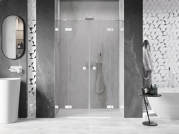 Mexen Lunar Duo portes de douche pivotantes 140 cm, transparentes, blanches - 834D-140-000-20-00