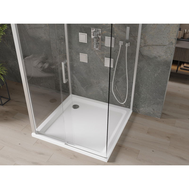 Mexen Omega-3S cabine de douche à 3 parois, coulissante 100x100 cm, transparent, chromé + receveur Flat