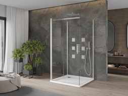 Cabine de douche Mexen Omega 3 parois, coulissante 100 x 100 cm, transparent, chrome + bac plat - 825-100-100-01-00-3s-4010
