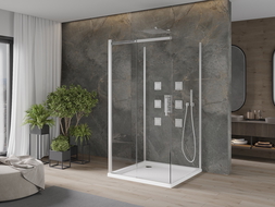 Mexen Omega-3S cabine de douche 3 parois, coulissante 100x100 cm, transparent, chrome + receveur Flat - 825-100-100-01-00-3s-40?
