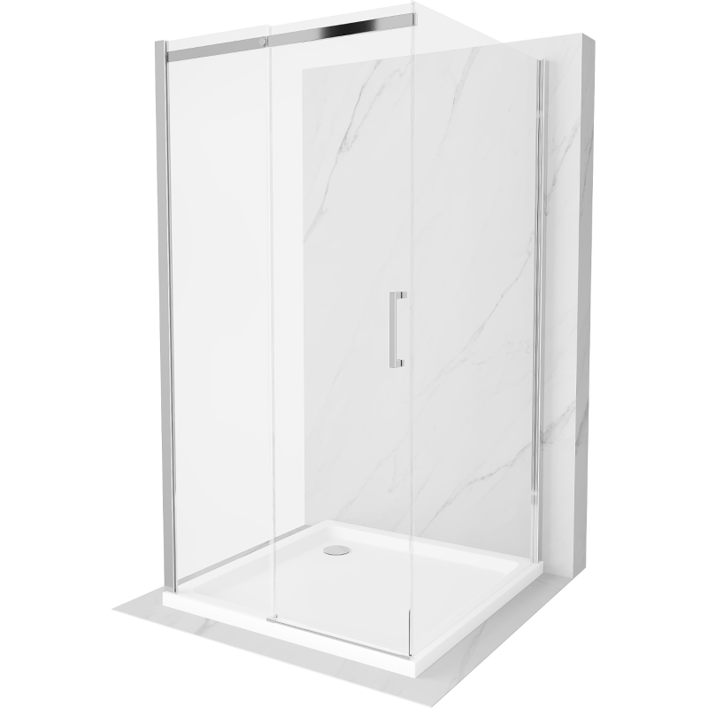 Cabine de douche Mexen Omega 3 parois, coulissante 100 x 100 cm, transparent, chrome + bac plat - 825-100-100-01-00-3s-4010