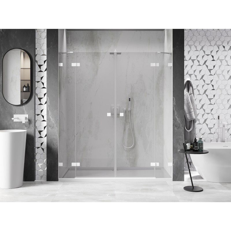 Mexen Lunar Duo portes de douche battantes 190 cm, transparent, blanc - 834D-190-000-20-00