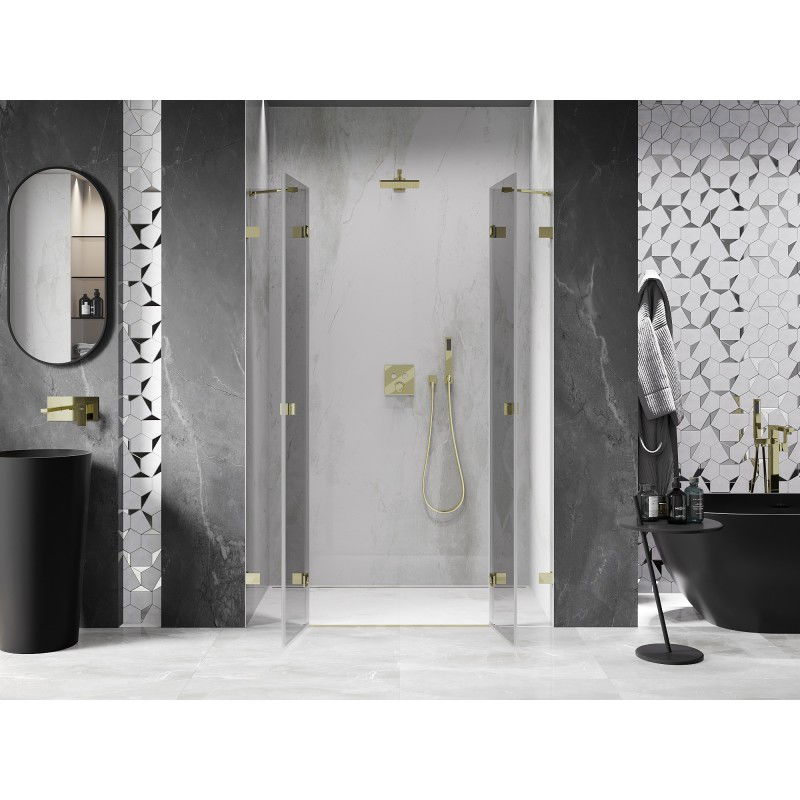 Mexen Lunar Duo porte de douche battante 140 cm, transparent, doré - 834D-140-000-50-00