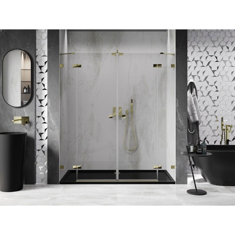 Mexen Lunar Duo portes de douche pivotantes 170 cm, transparentes, dorées - 834D-170-000-50-00