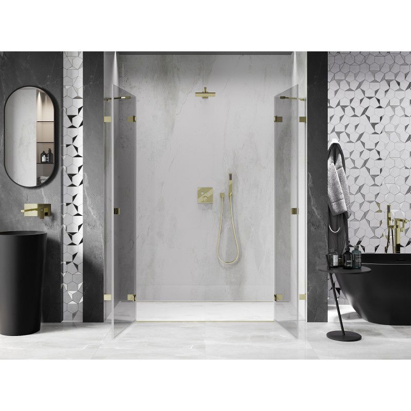 Mexen Lunar Double porte de douche pivotante 200 cm, transparent, doré - 834D-200-000-50-00
