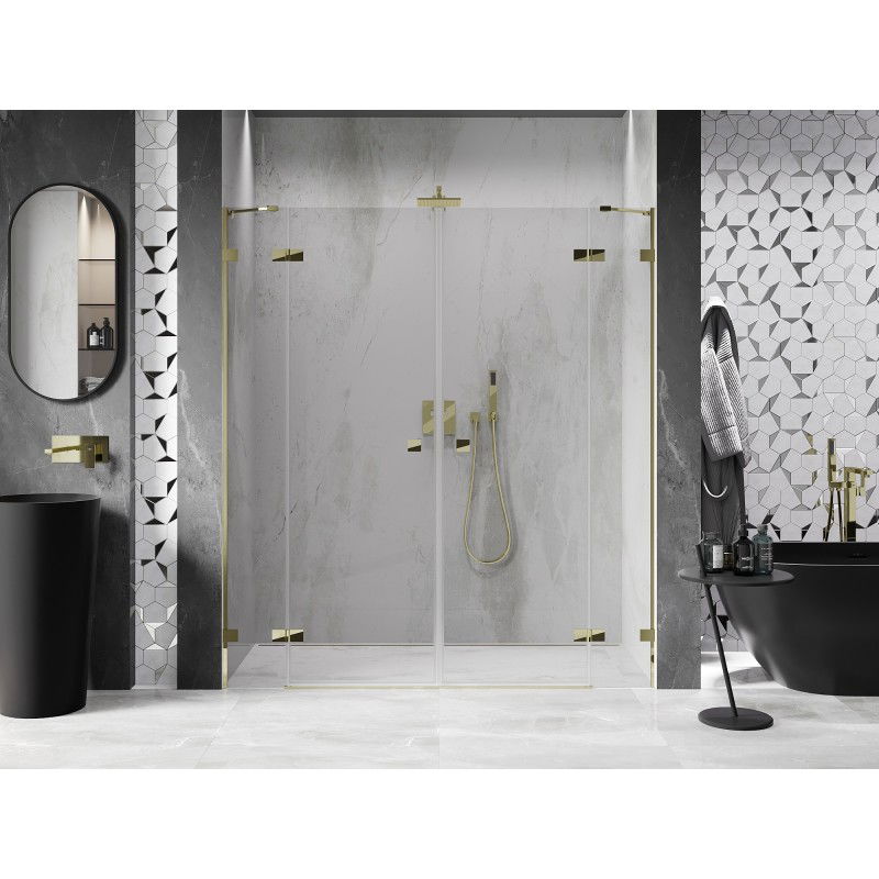 Mexen Lunar Double porte de douche pivotante 200 cm, transparent, doré - 834D-200-000-50-00