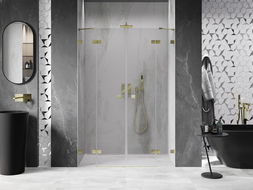 Mexen Lunar Duo porte de douche battantes 160 cm, transparent, doré brossé - 834D-160-000-55-00