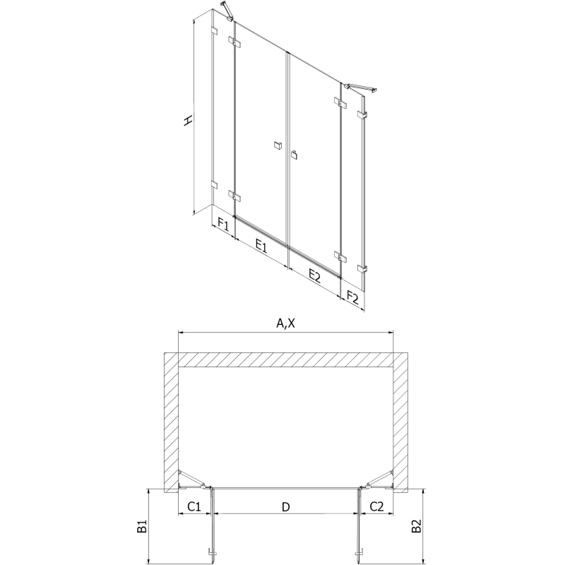 Mexen Lunar Duo portes de douche pivotantes 180 cm, transparentes, or brossé - 834D-180-000-55-00