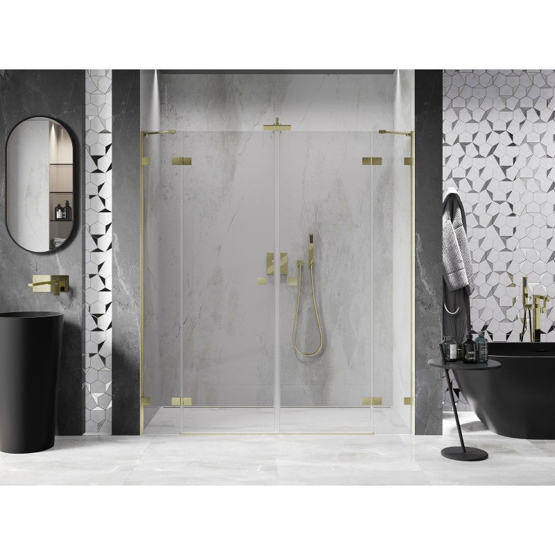 Mexen Lunar Duo portes de douche pivotantes 180 cm, transparentes, or brossé - 834D-180-000-55-00