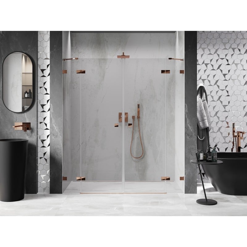 Mexen Lunar Duo porte de douche pivotante 170 cm, transparent, or rose - 834D-170-000-60-00