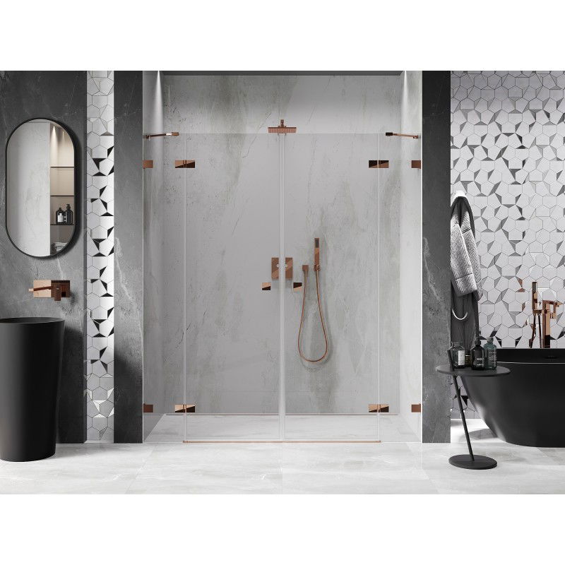 Mexen Lunar Double porte de douche battante 180 cm, transparent, or rose - 834D-180-000-60-00