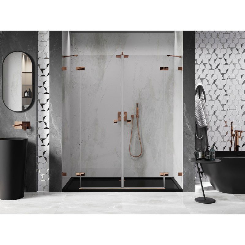 Mexen Lunar Double porte de douche battante 180 cm, transparent, or rose - 834D-180-000-60-00