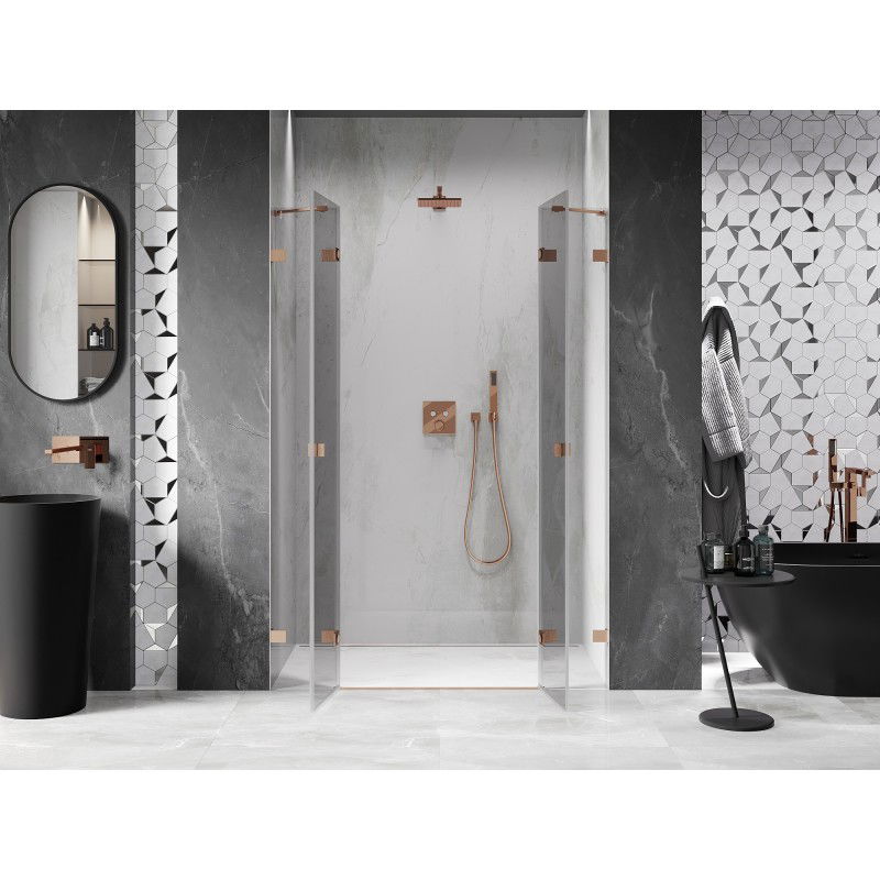 Mexen Lunar Duo portes de douche battantes 160 cm, transparent, cuivre brossé - 834D-160-000-65-00