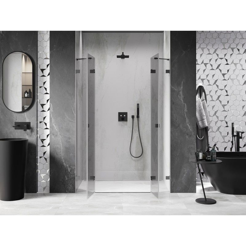 Mexen Lunar Duo porte de douche pivotante 140 cm, transparent, gris acier brossé - 834D-140-000-66-00