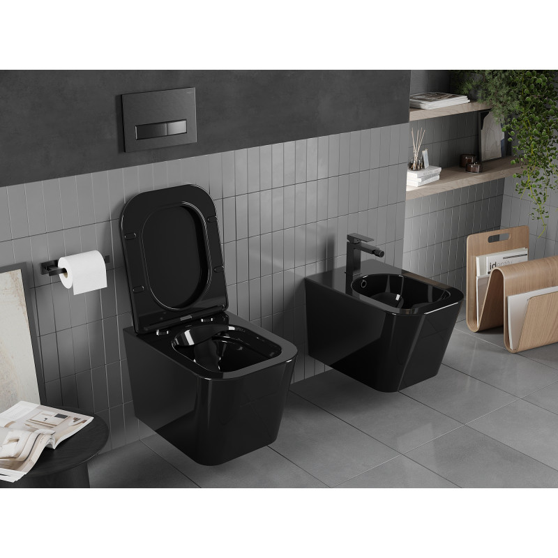 Mexen Teo cuvette WC Rimless avec abattant à fermeture douce slim, duroplast, noir brillant - 30854070
