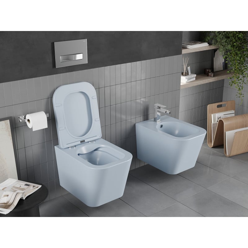 Mexen Teo cuvette WC sans rebord avec abattant à fermeture lente slim, duroplast, gris-bleu mat - 30854069
