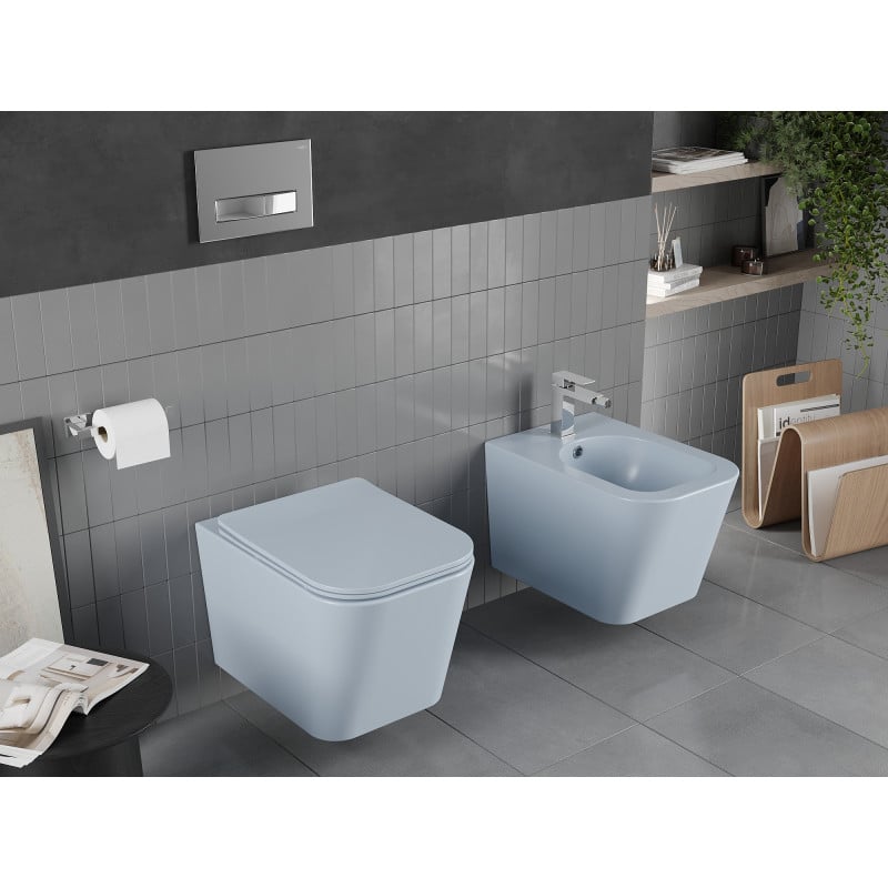 Mexen Teo cuvette WC sans rebord avec abattant à fermeture lente slim, duroplast, gris-bleu mat - 30854069