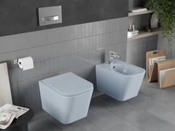 Mexen Teo cuvette WC sans rebord avec abattant à descente amortie slim, duroplast, gris-bleu mat - 30854069