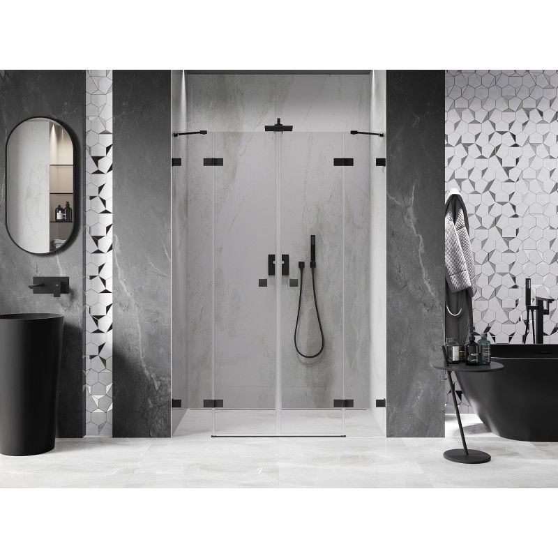 Mexen Lunar Duo porte de douche pivotante 140 cm, transparent, noir - 834D-140-000-70-00