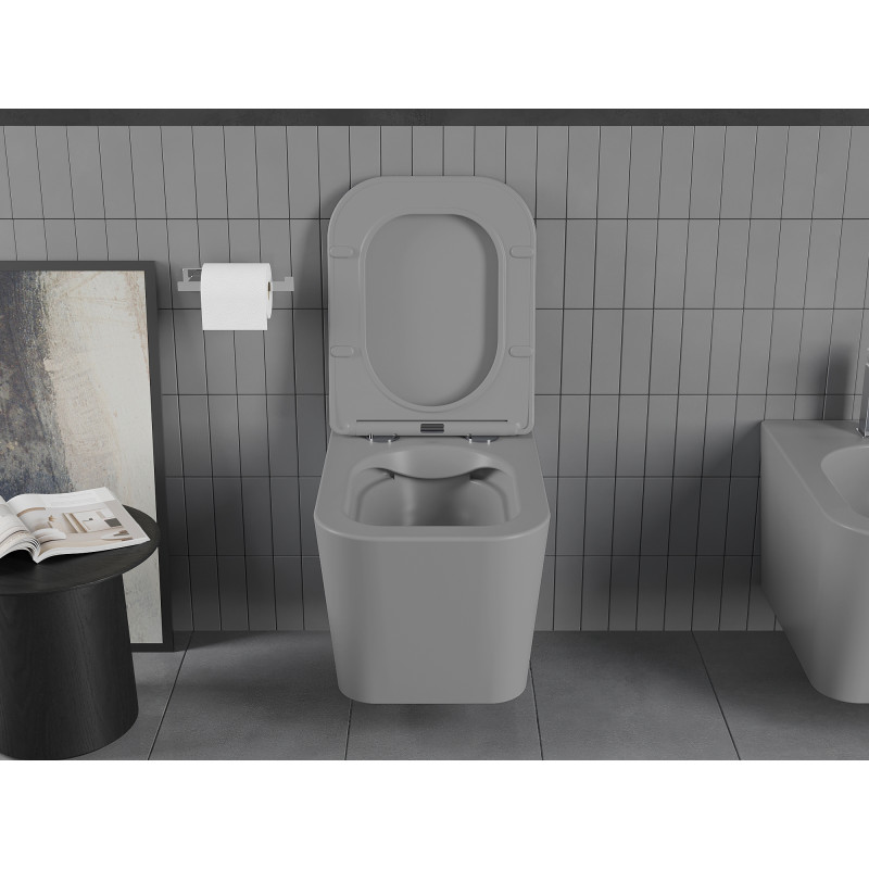 Mexen Teo cuvette WC sans bride avec abattant à descente ralentie slim, duroplast, gris clair mat - 30854061