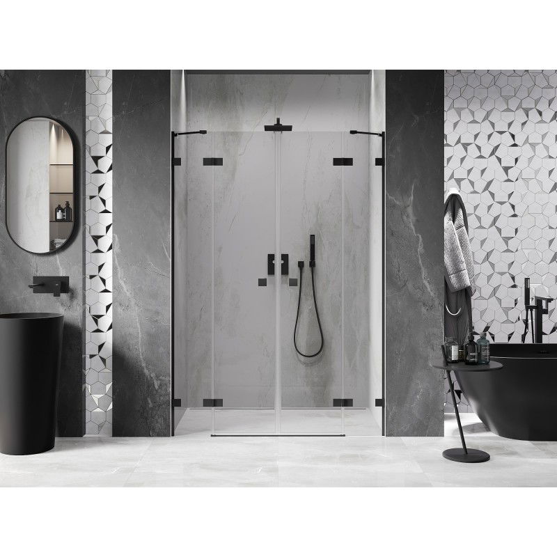 Mexen Lunar Duo porte de douche battante 160 cm, transparent, noir - 834D-160-000-70-00