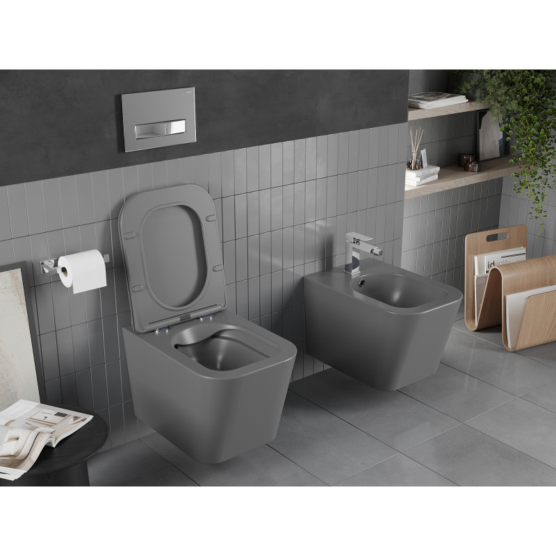 Mexen Teo cuvette WC sans bride avec abattant à descente amortie slim, duroplast, gris foncé mat - 30854071