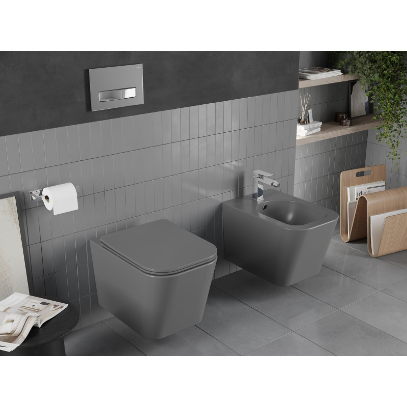 Mexen Teo cuvette WC sans bride avec abattant à descente amortie slim, duroplast, gris foncé mat - 30854071