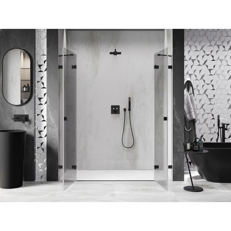 Mexen Lunar Duo porte de douche battante 190 cm, transparent, noir - 834D-190-000-70-00