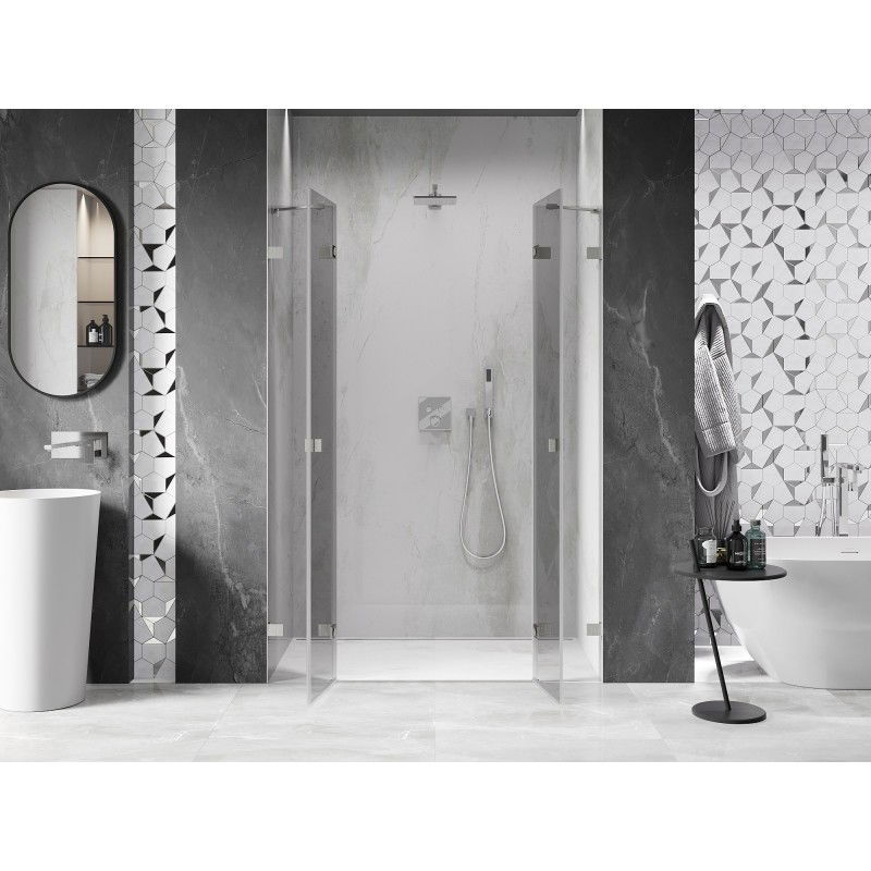 Mexen Lunar Duo portes de douche battantes 140 cm, transparentes, nickel brossé - 834D-140-000-97-00