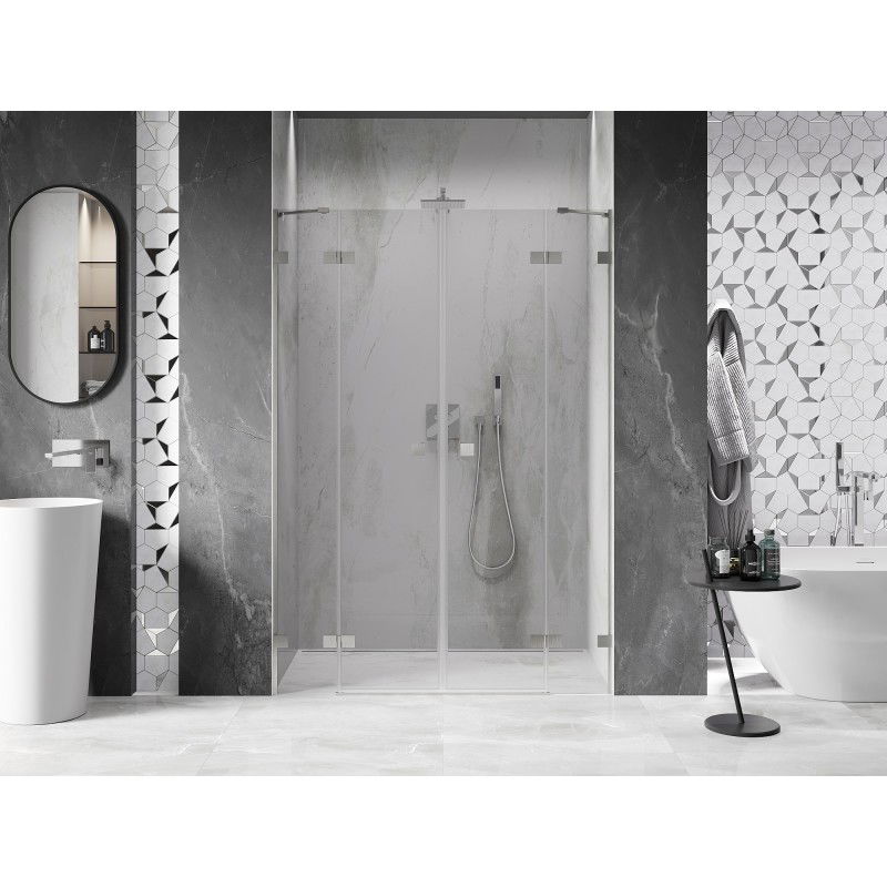 Mexen Lunar Duo portes de douche battantes 140 cm, transparentes, nickel brossé - 834D-140-000-97-00