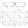 Mexen Mario évier en granit à 2 cuves 820 x 436 mm, Gris, siphon Or - 6504822000-71-G