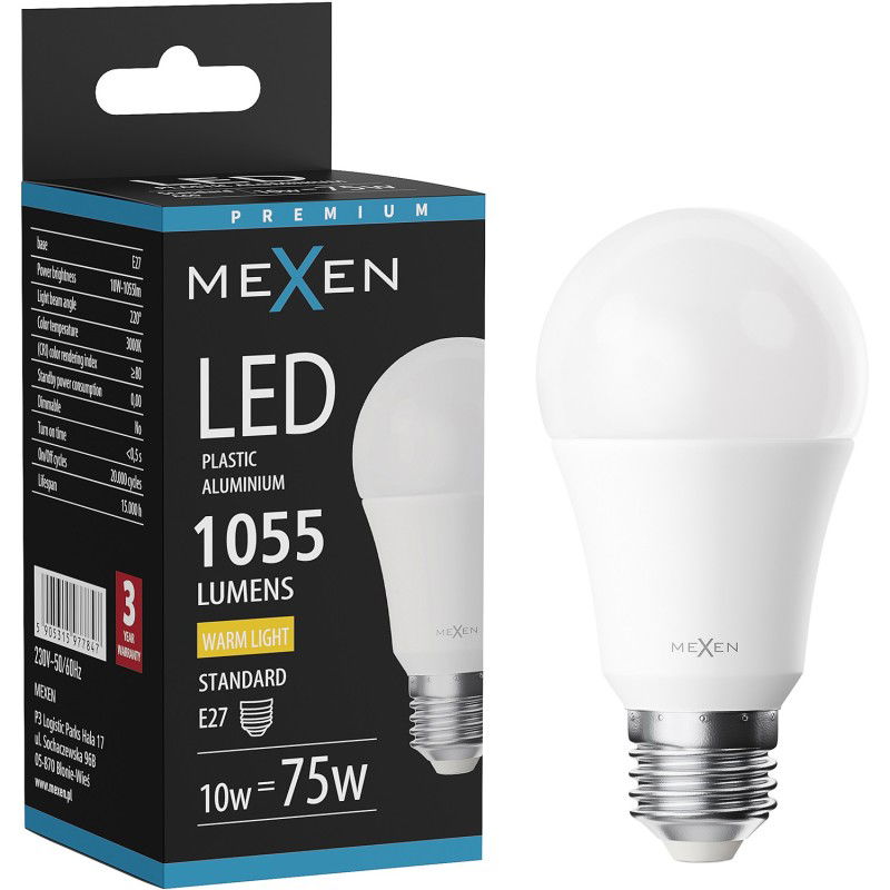Mexen Nova Ampoule LED E27, A60, 10W, Chaude - 3000K, 1055 lm - L100-E27-1030-01