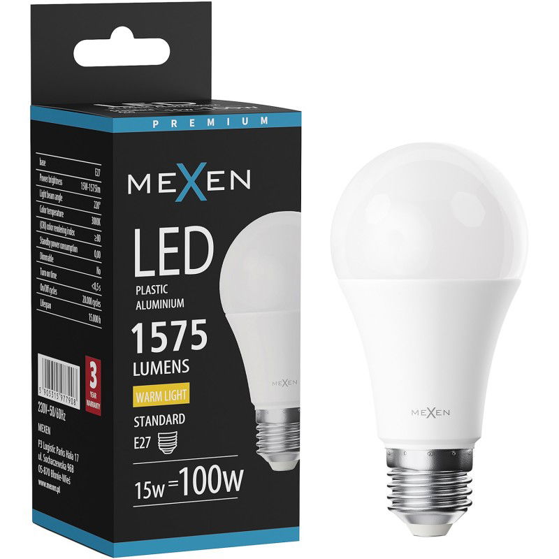 Mexen Nova Ampoule LED E27, A60, 15W, Chaude - 3000K, 1575 lm - L100-E27-1530-01