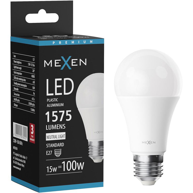 Mexen Nova Ampoule LED E27, A60, 15W, Neutre - 4000K, 1575 lm - L100-E27-1540-01