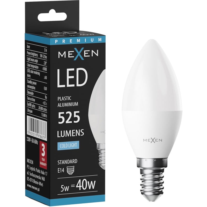 Mexen Nova Ampoule LED E14, C37, 5W, Froide - 6500K, 525 lm - L102-E14-0565-01