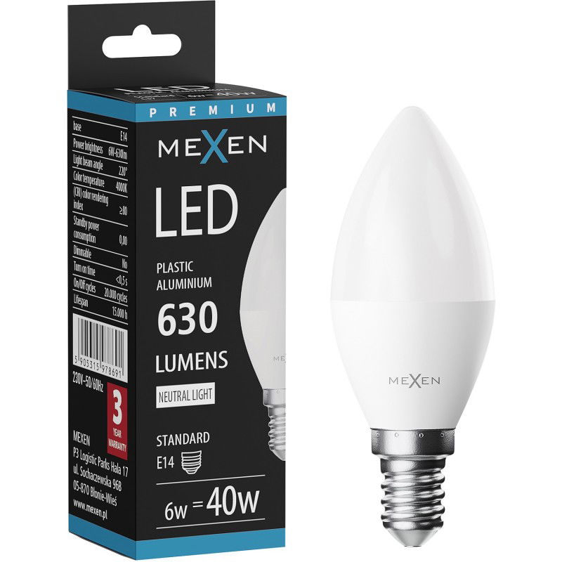 Mexen Nova Ampoule LED E14, C37, 6W, Neutre - 4000K, 630 lm - L102-E14-0640-01
