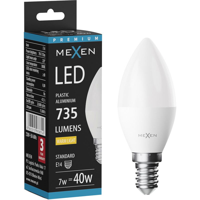 Mexen Nova Ampoule LED E14, C37, 7W, Chaude - 3000K, 735 lm - L102-E14-0730-01